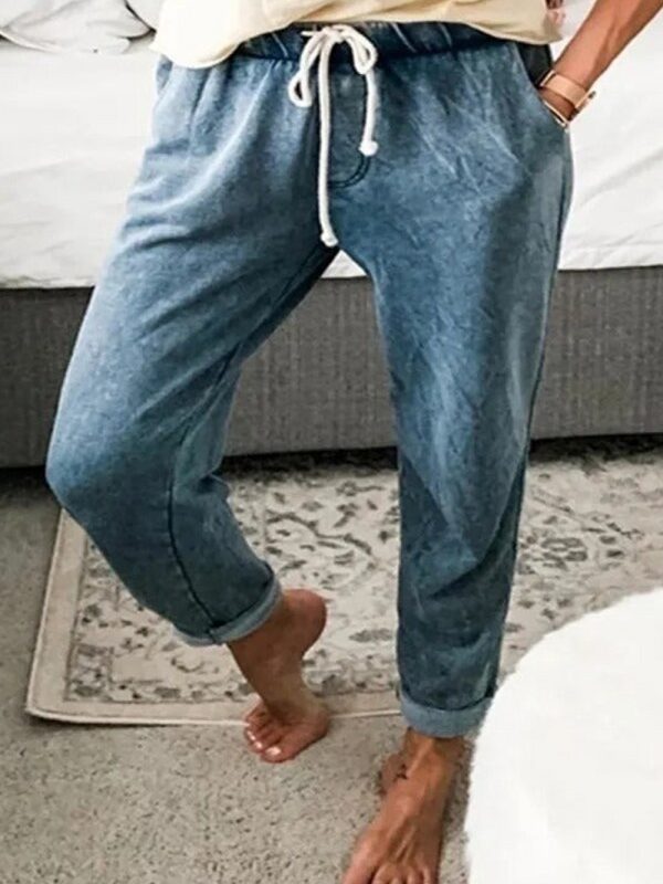 Solid Color Drawstring Casual Jeans