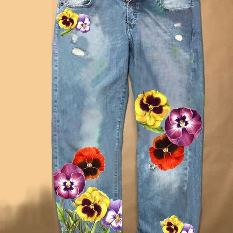 Cotton Shift Floral Straight Jeans