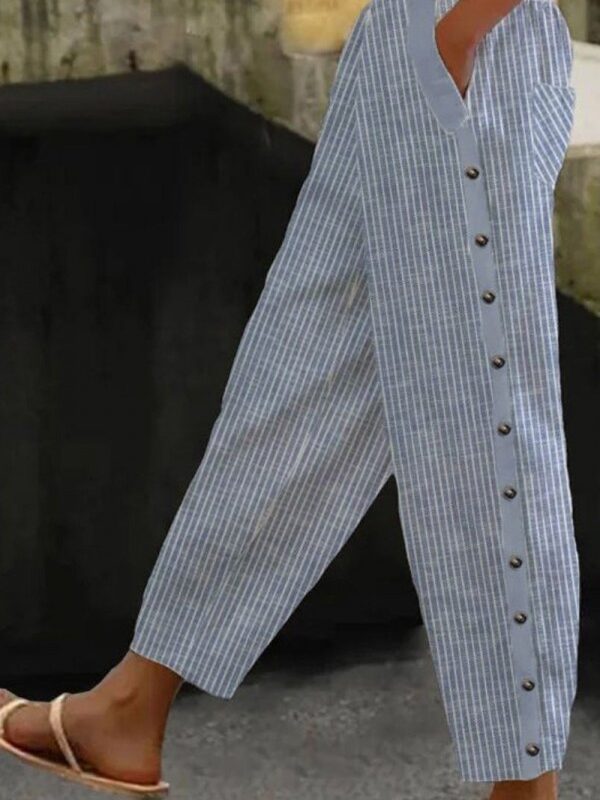 Stripe Print Casual Loose Pants with Pockets
